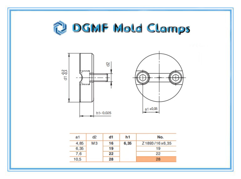 DGMF Mold Clamps Co ., Ltd - Slide Retainer Z1893 Mold Component Drawing and Specification