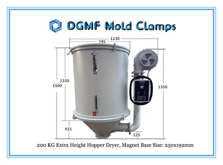 DGMF Mold Clamps Co., Ltd - 200 KG Extra High Hopper Dryer Injection Molding Size