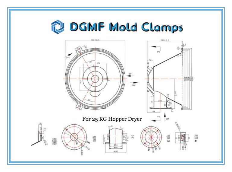 DGMF Mold Clamps Co., Ltd - 25KG Hopper Dryer Shade Separator Aluminum Cone Size