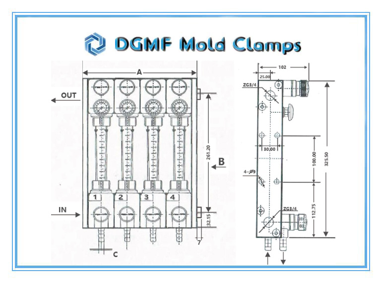 DGMF Mold Clamps Co., Ltd - 4 In-and-out 10L Precision Water Flow Regulator Drawing