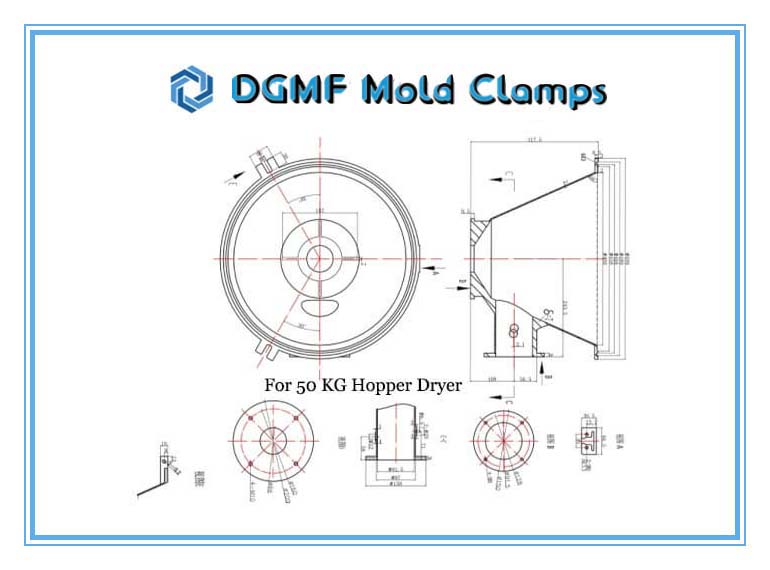 DGMF Mold Clamps Co., Ltd - 50KG Hopper Dryer Shade Separator Aluminum Cone Size