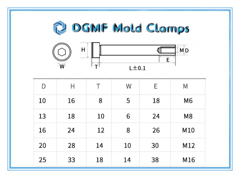 DGMF Mold Clamps Co., Ltd - A-Type Puller Bolt Drawing and Specifications