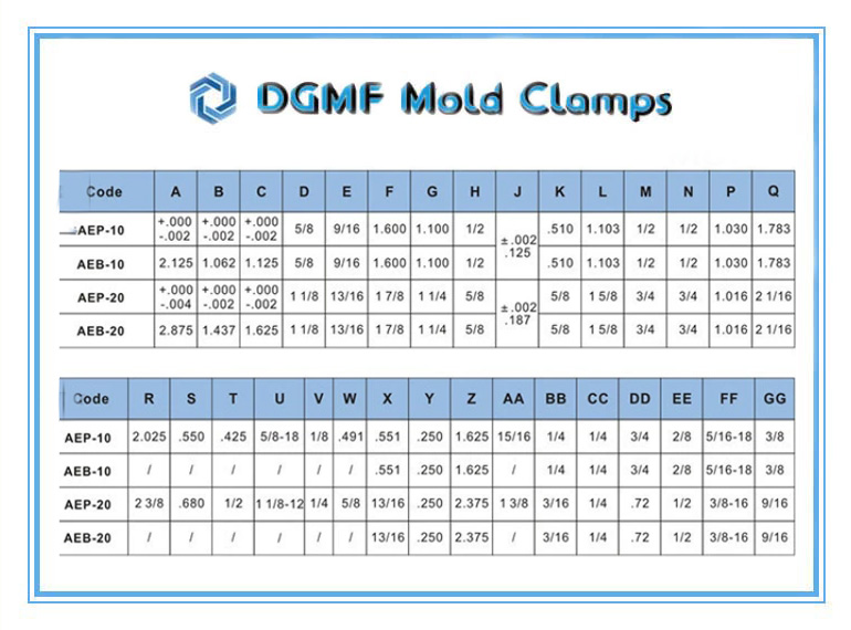 DGMF Mold Clamps Co., Ltd - AEP Pin-Type and AEB Bumper-Type Accelerated Ejectors Specifications