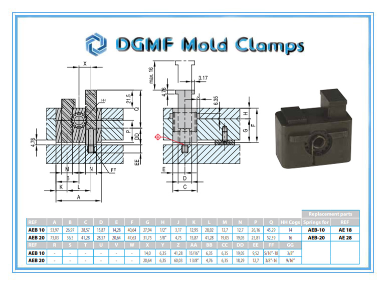 DGMF Mold Clamps Co., Ltd - Accelerated Ejector - Bumper Type AEB Drawing and Specifications