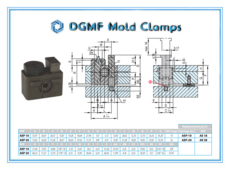 DGMF Mold Clamps Co., Ltd - Accelerated Ejector - Pin Type AEP Drawing and Specifications