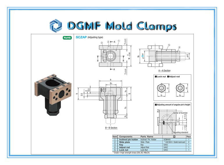 DGMF Mold Clamps Co., Ltd - Adjusting-Type Oil-Free SCZAP Slide Inclined Pin Holders for Loose Core Drawing