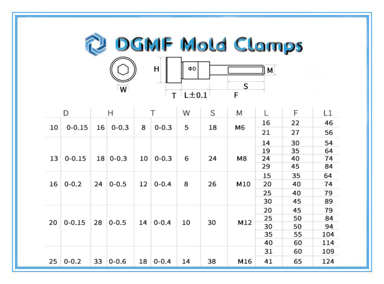 DGMF Mold Clamps Co., Ltd - C-shape Stop Bolt Drawing and Specifications