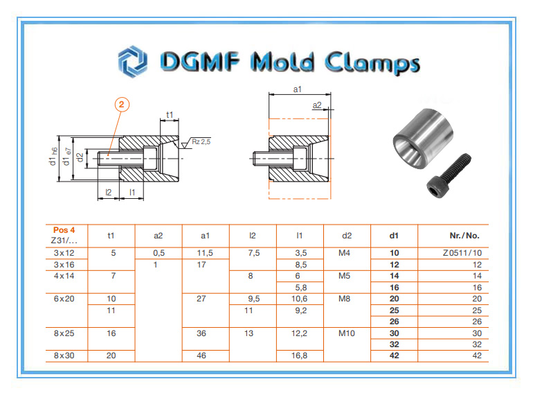 DGMF Mold Clamps Co., Ltd - Centering Piece, Female Component, Round Z0511 Drawing and Specifications