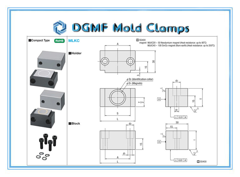 DGMF Mold Clamps Co., Ltd - Compact-type Heat-resistant Magnetic Catches MLKC Latch Lock Device Drawing