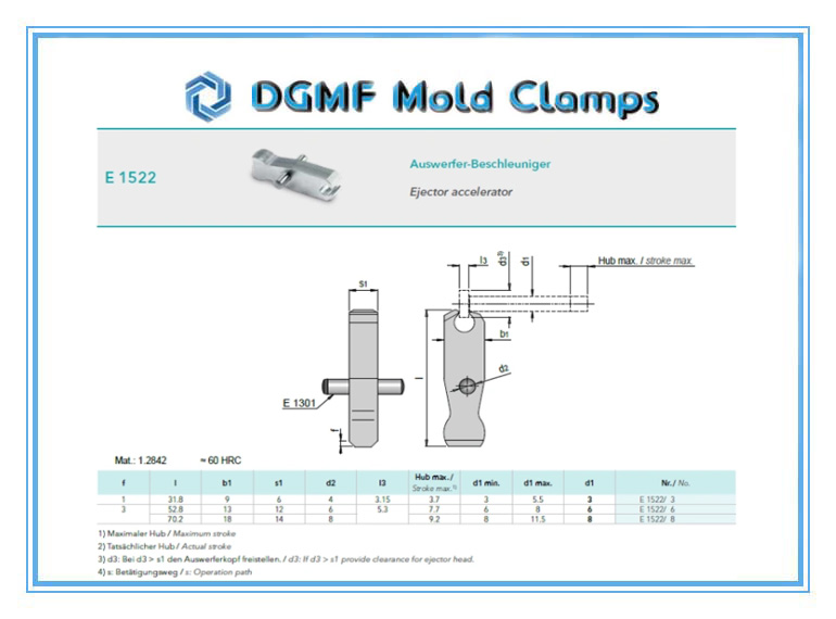 DGMF Mold Clamps Co., Ltd - E1522 Ejector Accelerator Drawing and Specifications