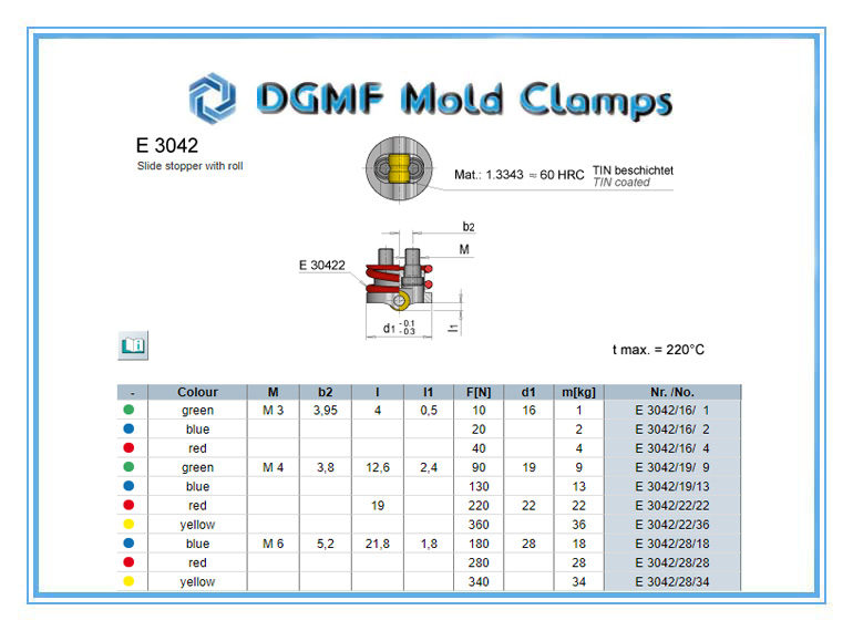 DGMF Mold Clamps Co., Ltd - E3042 Slide Stopper With Roll Drawing and Specification