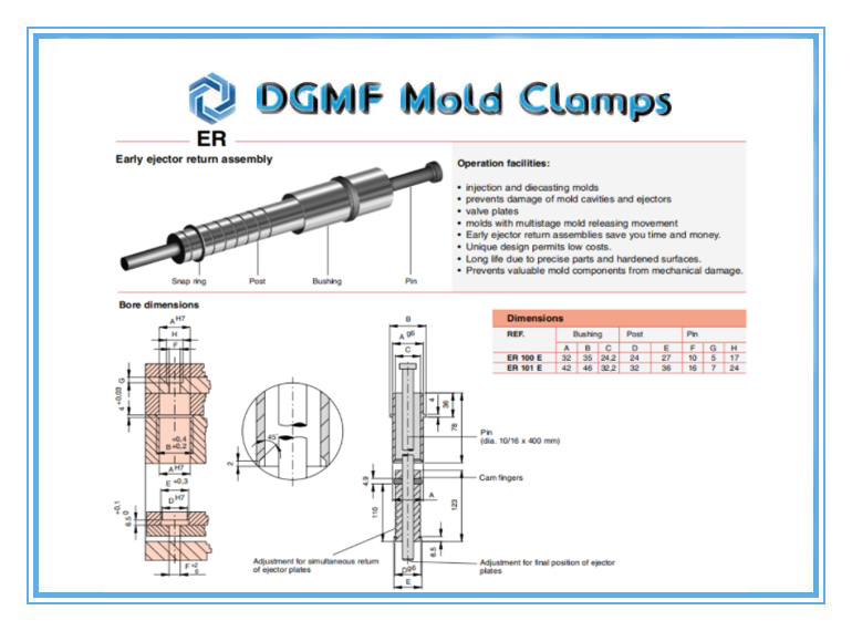 DGMF Mold Clamps Co., Ltd - Early Ejector Return Assembly ER101 ER100 Drawing