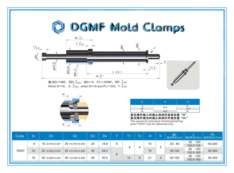 DGMF Mold Clamps Co., Ltd - Ejector Plate ERST Seriees Early Return Units Drawing and Specifications