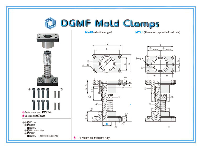 DGMF Mold Clamps Co., Ltd - Fixed Stopper Surface Mount Ball Guide Post Set MYAK MYKP Drawing