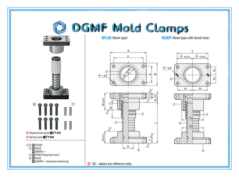 DGMF Mold Clamps Co., Ltd - Fixed Stopper Surface Mount Ball Guide Post Set MYJK MJKP Drawing