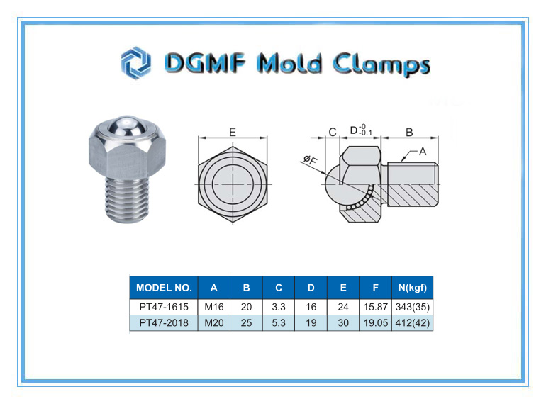 DGMF Mold Clamps Co., Ltd - Hexagonal Ball Roller PT47 Drawing and Specifications