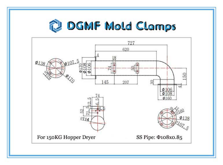 DGMF Mold Clamps Co., Ltd - Hose Hot Air Pipe for Hopper Dryer 150KG Size