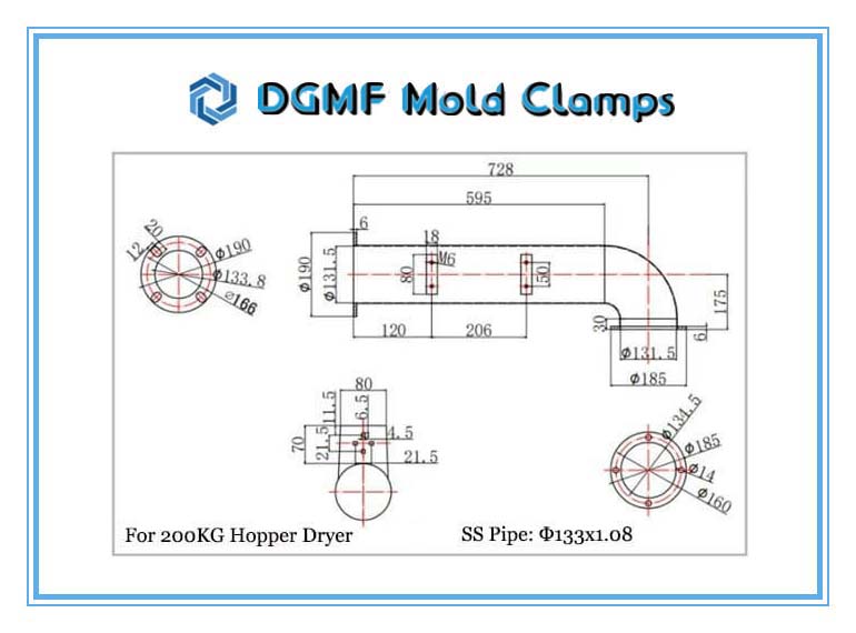 DGMF Mold Clamps Co., Ltd - Hose Hot Air Pipe for Hopper Dryer 200KG Size