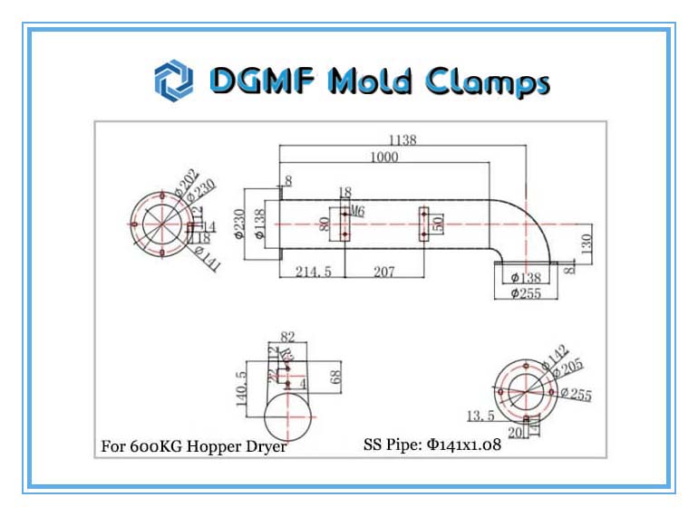 DGMF Mold Clamps Co., Ltd - Hose Hot Air Pipe for Hopper Dryer 600KG Size