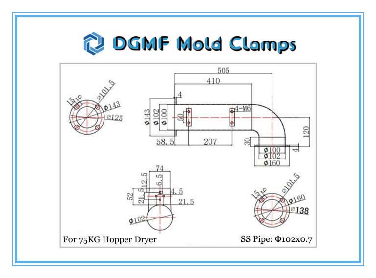 DGMF Mold Clamps Co., Ltd - Hose Hot Air Pipe for Hopper Dryer 75KG Size