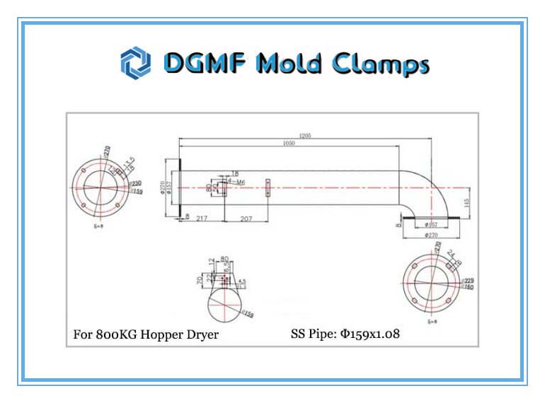 DGMF Mold Clamps Co., Ltd - Hose Hot Air Pipe for Hopper Dryer 800KG Size