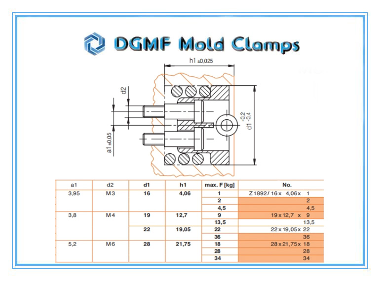 DGMF Mold Clamps Co., Ltd - Injection Mold Component Slide Retainer Z1892 Drawing and Specification