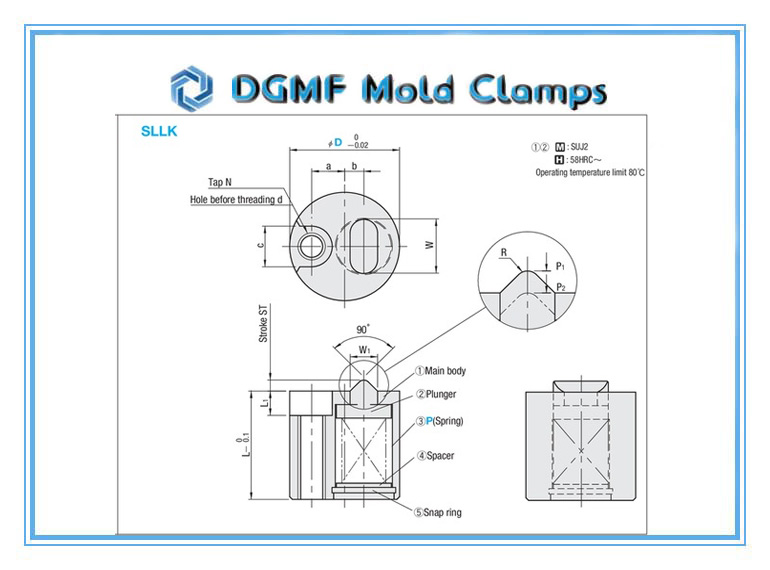 DGMF Mold Clamps Co., Ltd - Injection Mold Components SLLK-16 SLLK-20 Slide Lock Drawing