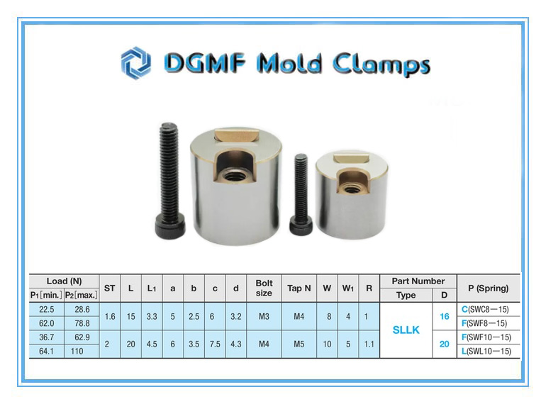 DGMF Mold Clamps Co., Ltd - Injection Mold Components SLLK-16 SLLK-20 Slide Lock Specifications