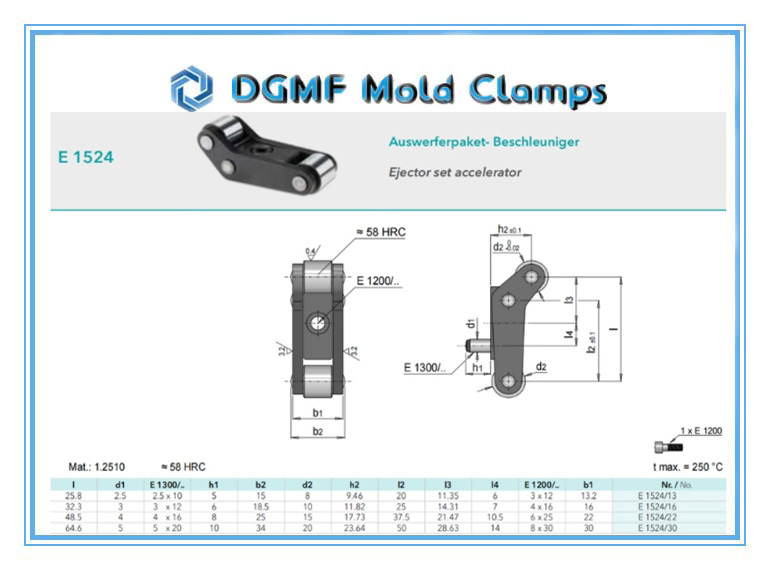 DGMF Mold Clamps Co., Ltd - Injection Mold Making E 1524 Ejector Set Accelerator Drawing and Specification