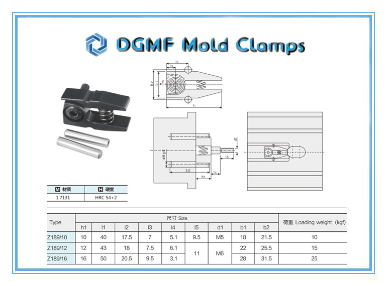 DGMF Mold Clamps Co., Ltd - Injection Mold Slide Device Z189 Slide Retainer Drawing and Specification