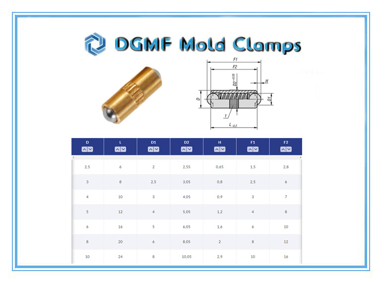 DGMF Mold Clamps Co., Ltd - K0337 Brass Spring Plunger Double-Sided Drawing and Specifications