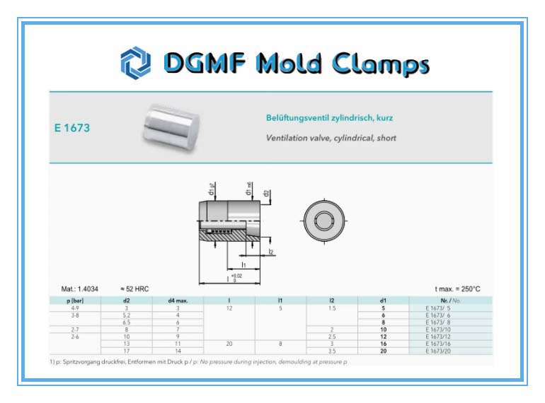 DGMF Mold Clamps Co., Ltd - Meusburger Standard DGMF Air Valves E1673 Drawing