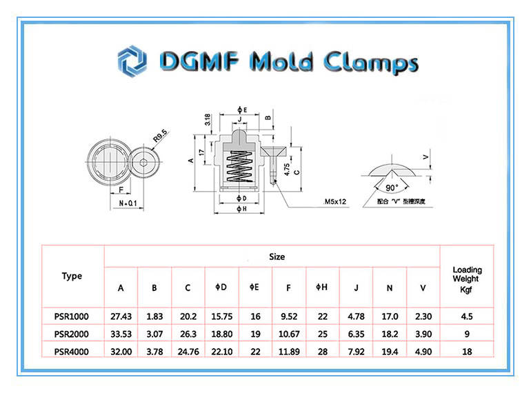 DGMF Mold Clamps Co., Ltd - Mold Accessories Metric PSR Slide Retainer Drawing and Specification