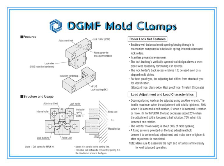 DGMF Mold Clamps Co., Ltd - Mold Latch Lock MPLK Roller Lock Sets MPLKB Features, Structure and Usage