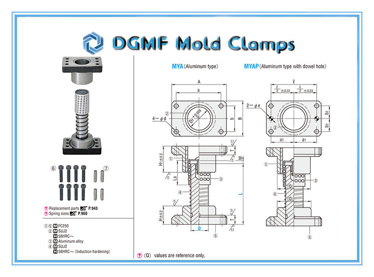 DGMF Mold Clamps Co., Ltd - Movable Stopper Surface Mount Ball Guide Post Set MYA MYAP Drawing