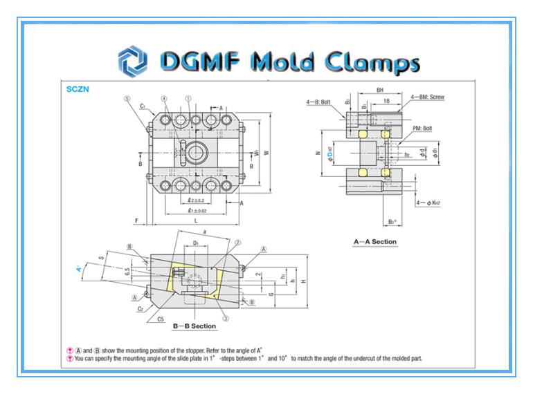 DGMF Mold Clamps Co., Ltd - Oil-Free Slide Units For Loose Core Standard Fixing-Type SCZN Series Drawing