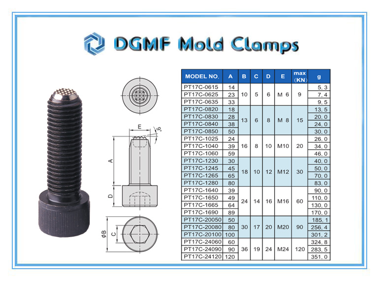 DGMF Mold Clamps Co., Ltd - PT17C Serrated-End Swivel Shoulder Screw Drawing and Specificaions