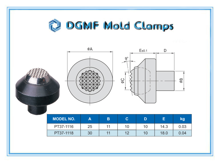 DGMF Mold Clamps Co., Ltd - PT37 Serrated Ball End Swivel Rest Tip Drawing and Specifications