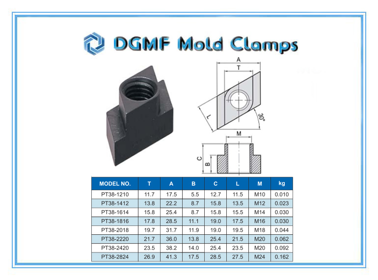 DGMF Mold Clamps Co., Ltd - PT38 Rotary T-Slot Nut Drawing and Specifications