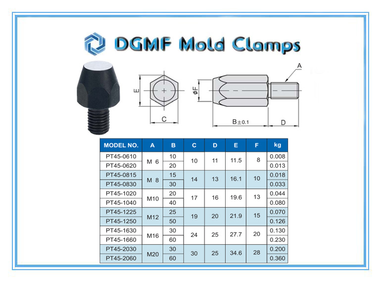 DGMF Mold Clamps Co., Ltd - PT45 Feet Flat-End Bolt Drawing and Specifications