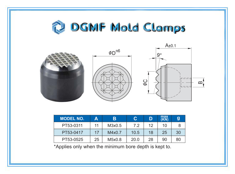 DGMF Mold Clamps Co., Ltd - PT53 Serrated Ball End Bolt Drawing and Specifications