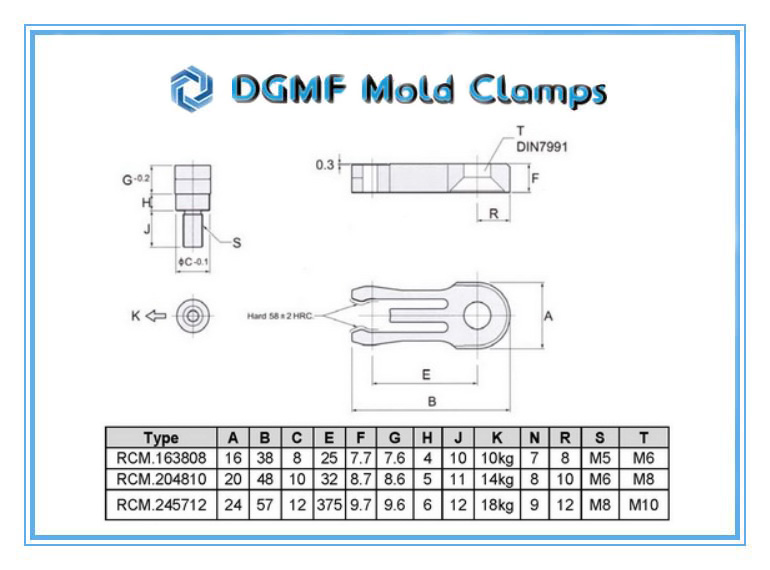 DGMF Mold Clamps Co., Ltd - Plastic Injection Mold Component RCM Slide Retainer Drawing and Specification