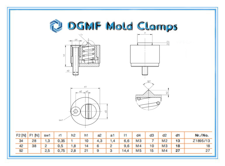 DGMF Mold Clamps Co., Ltd - Plastic Injection Mold Components Slide Retainer Z1895 Drawing and Specification