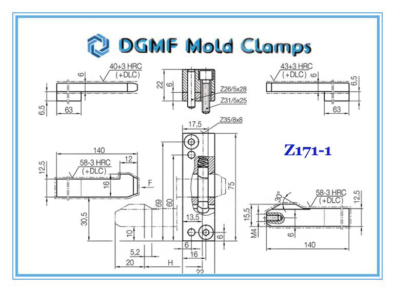 DGMF Mold Clamps Co., Ltd - Plastic Injection Mold Z171-1 Latch Lock Device Drawing