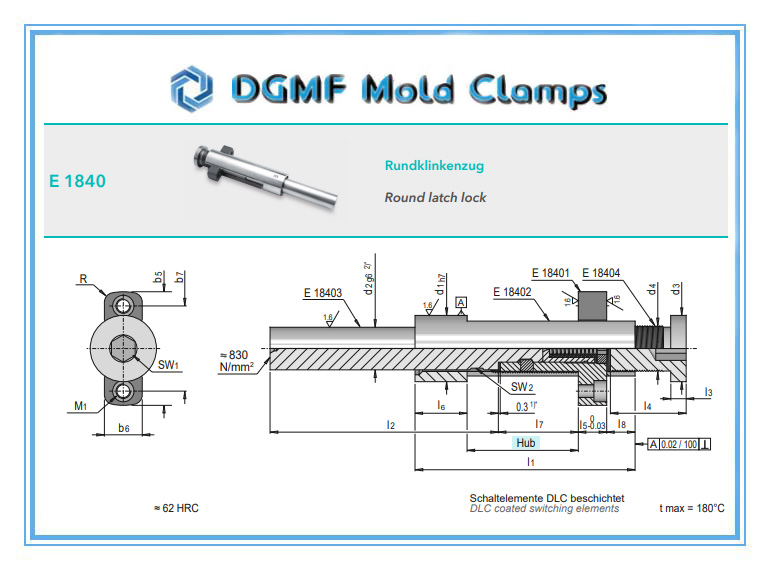 DGMF Mold Clamps Co., Ltd - Plastic Mold Component E 1840 Round Latch Lock Unit Drawing