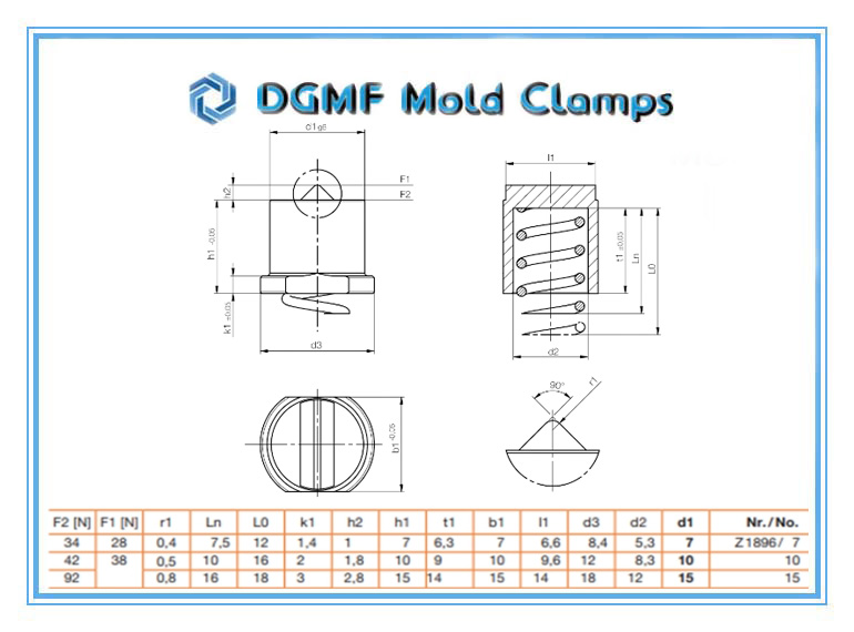 DGMF Mold Clamps Co., Ltd - Plastic Mold Component Slide Retainer Z1896 Drawing and Specification