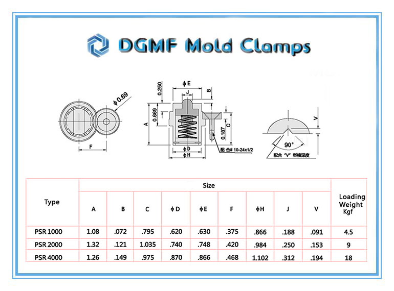 DGMF Mold Clamps Co., Ltd - Plastic Mold Components PSR Slide Retainer Drawing and Specification