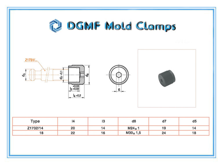 DGMF Mold Clamps Co., Ltd - Plastic Mold Latch Locking Unit Z1732-d1 Threaded Bush Drawing and Specifications