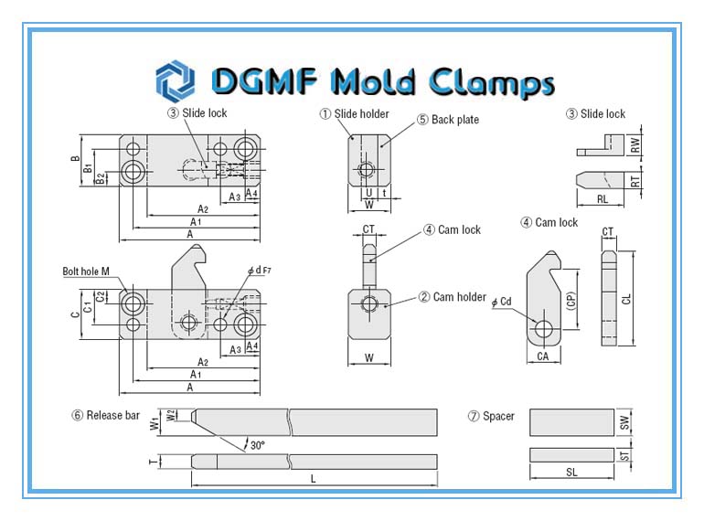 DGMF Mold Clamps Co., Ltd - Plastic Mold Parting Line Lock Sets PLS PLM PLL Style Drawing