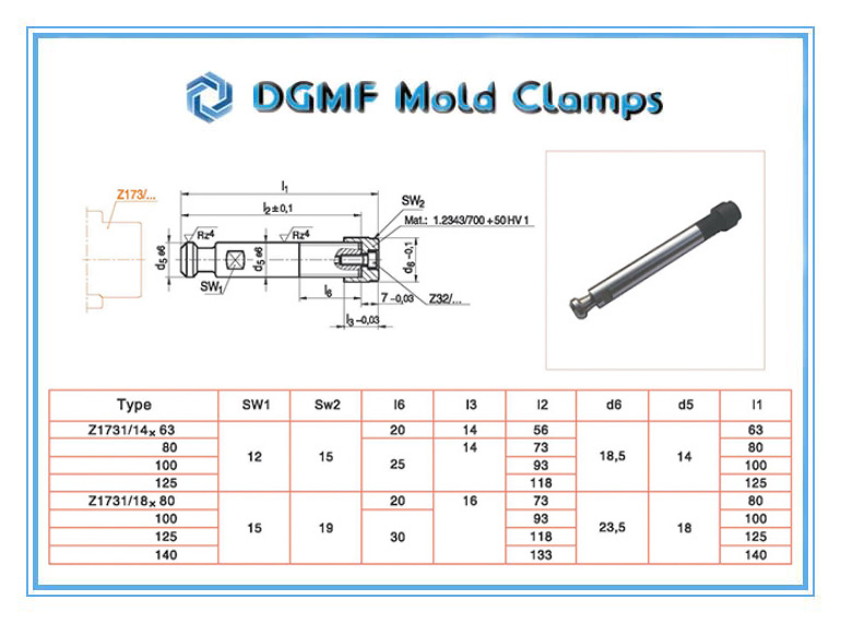 DGMF Mold Clamps Co., Ltd - Plastic Mold Z1731-d1 x l1 Pulling Rod Latch Lock Drawing and Specifications